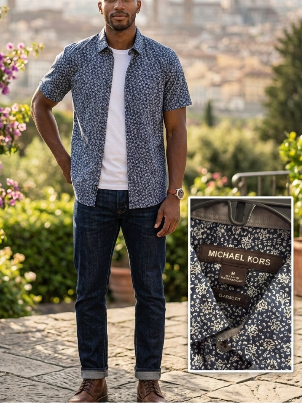 Michael Kors Classic Fit Short-Sleeve Button-Down Shirt